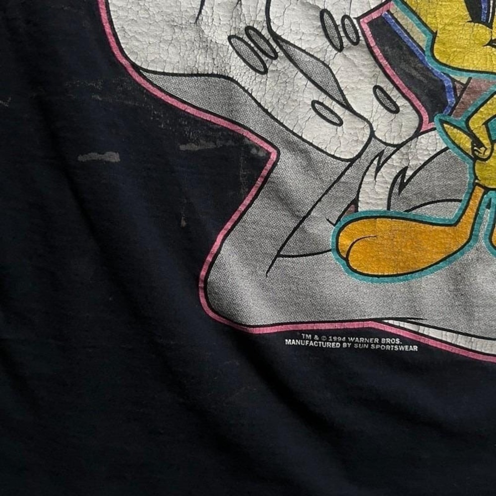 Vintage Looney Tunes‎ Shirt Mens XL Black 1990s Bugs Bunny Tweety Bird - Picture 3 of 8